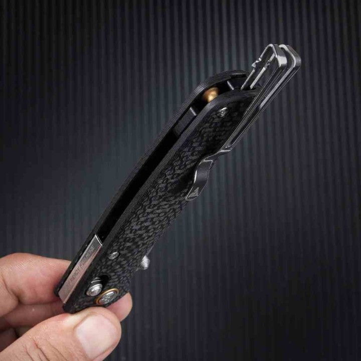 Couteau SRM 255L-CB2 Ambi-Lock Lame Composite 3 Couches Manche FCarbone IKBS Clip SRM255LCB2 - Livraison Gratuite