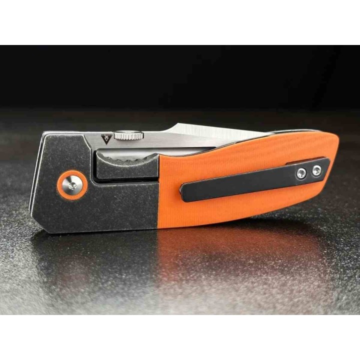 Couteau Begg Knives One Orange Lame Tanto Recurve Acier VG10 Manche G10 Framelock Clip BG063 - Livraison Gratuite