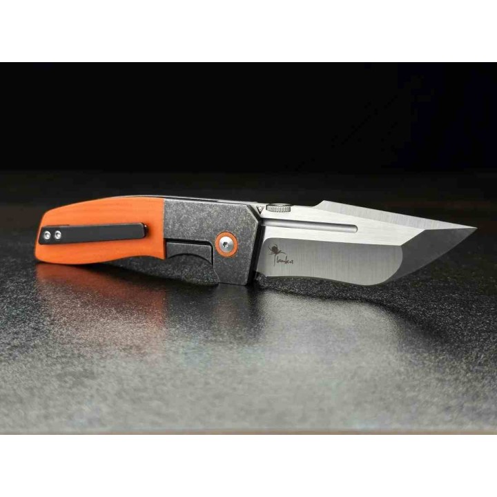 Couteau Begg Knives One Orange Lame Tanto Recurve Acier VG10 Manche G10 Framelock Clip BG063 - Livraison Gratuite