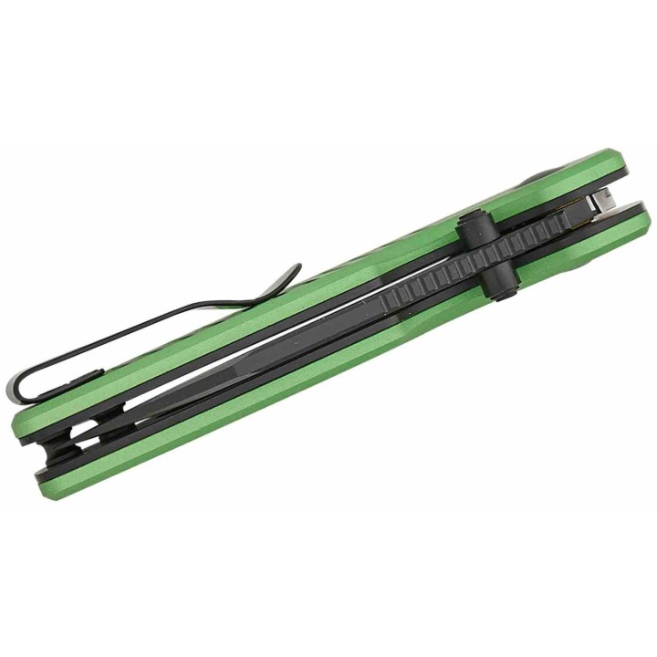 Couteau Kizer Parakeet Green Lame Sheepsfoot Acier Nitro-V Noir Manche Alu Button Lock Clip KIV2706A5 - Livraison Gratuite