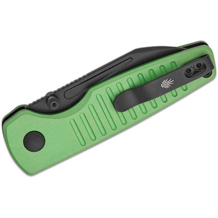 Couteau Kizer Parakeet Green Lame Sheepsfoot Acier Nitro-V Noir Manche Alu Button Lock Clip KIV2706A5 - Livraison Gratuite