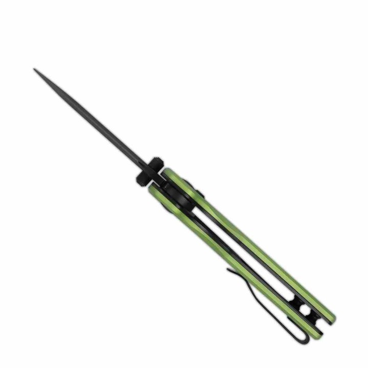 Couteau Kizer Parakeet Green Lame Sheepsfoot Acier Nitro-V Noir Manche Alu Button Lock Clip KIV2706A5 - Livraison Gratuite
