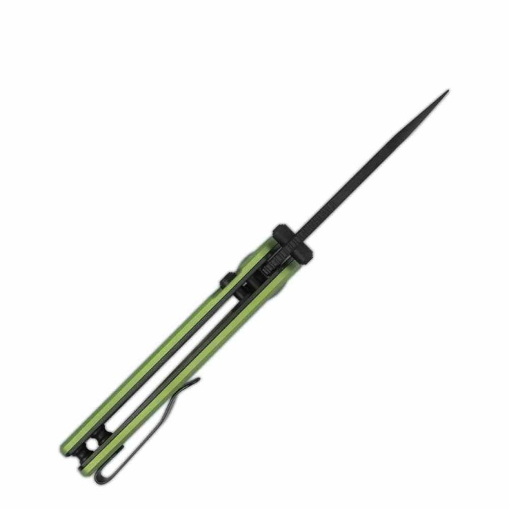 Couteau Kizer Parakeet Green Lame Sheepsfoot Acier Nitro-V Noir Manche Alu Button Lock Clip KIV2706A5 - Livraison Gratuite