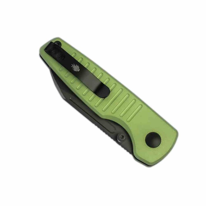 Couteau Kizer Parakeet Green Lame Sheepsfoot Acier Nitro-V Noir Manche Alu Button Lock Clip KIV2706A5 - Livraison Gratuite