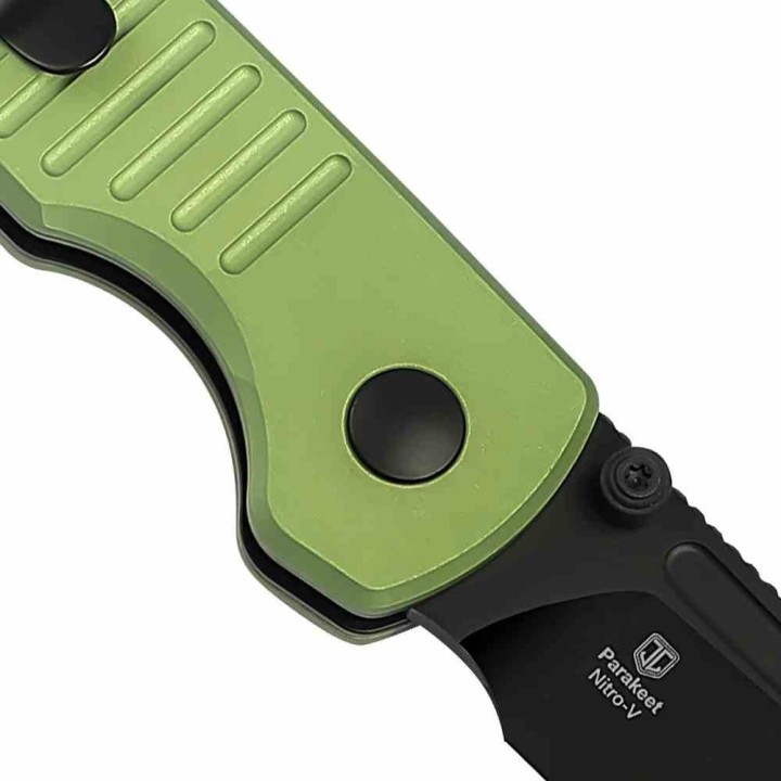 Couteau Kizer Parakeet Green Lame Sheepsfoot Acier Nitro-V Noir Manche Alu Button Lock Clip KIV2706A5 - Livraison Gratuite