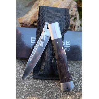 Lot de 2 Couteau ElitEdge Dague Pliant Lame Acier 440C Manche Bois Lockback Etui Nylon EE10001DW - Livraison Gratuite