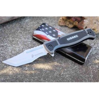 Lot de 2 Couteau USMC Marines A/O Lame Tanto Acier 3Cr13 Manche Nylon Noir/Gris Brise-Vitres USMA3005GY - Livraison Gratuite