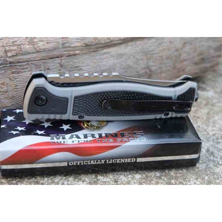 Lot de 2 Couteau USMC Marines A/O Lame Tanto Acier 3Cr13 Manche Nylon Noir/Gris Brise-Vitres USMA3005GY - Livraison Gratuite