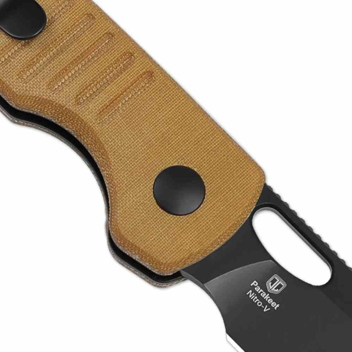 Couteau Kizer Parakeet Brown Lame Drop Point Acier Nitro-V Black Manche Micarta Buttlon Lock Clip KIV2706A3 - Livraison Gratuite