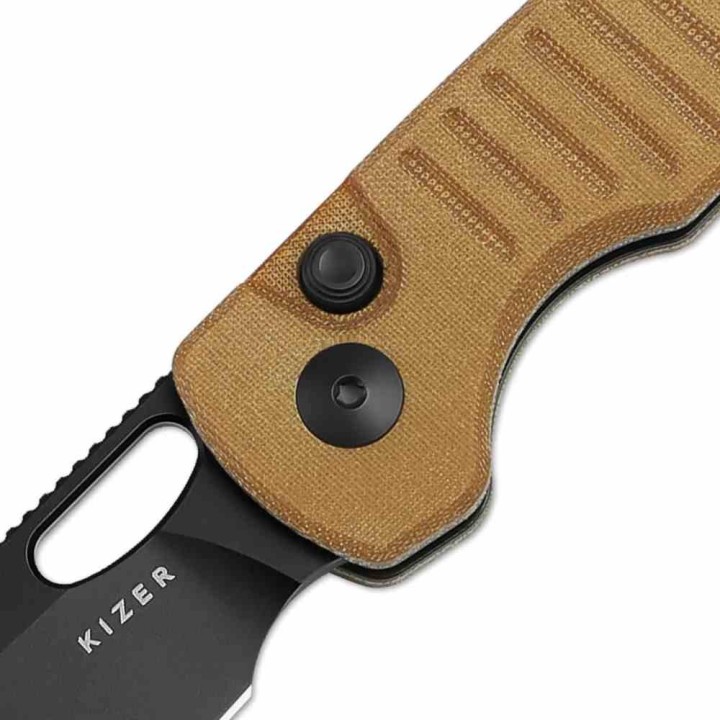 Couteau Kizer Parakeet Brown Lame Drop Point Acier Nitro-V Black Manche Micarta Buttlon Lock Clip KIV2706A3 - Livraison Gratuite