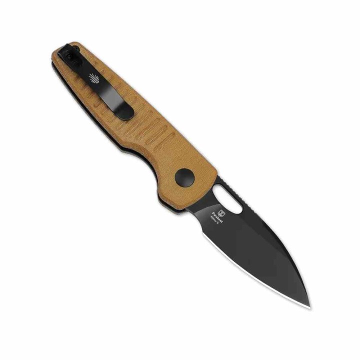 Couteau Kizer Parakeet Brown Lame Drop Point Acier Nitro-V Black Manche Micarta Buttlon Lock Clip KIV2706A3 - Livraison Gratuite