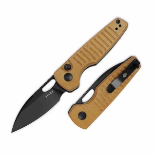 Couteau Kizer Parakeet Brown Lame Drop Point Acier Nitro-V Black Manche Micarta Buttlon Lock Clip KIV2706A3 - Livraison Gratuite