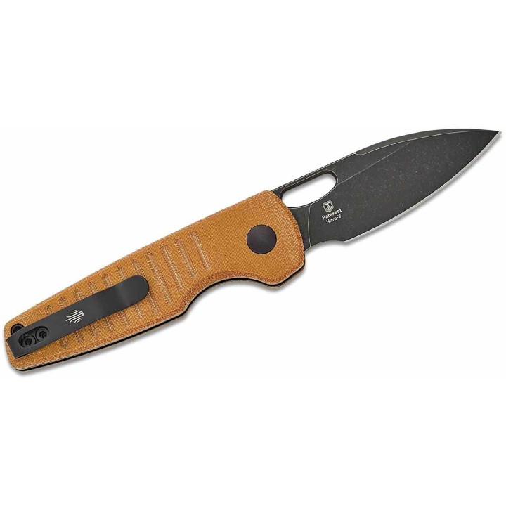 Couteau Kizer Parakeet Brown Lame Drop Point Acier Nitro-V Black Manche Micarta Buttlon Lock Clip KIV2706A3 - Livraison Gratuite