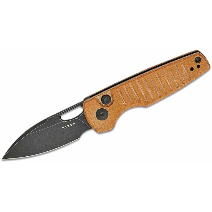 Couteau Kizer Parakeet Brown Lame Drop Point Acier Nitro-V Black Manche Micarta Buttlon Lock Clip KIV2706A3 - Livraison Gratuite