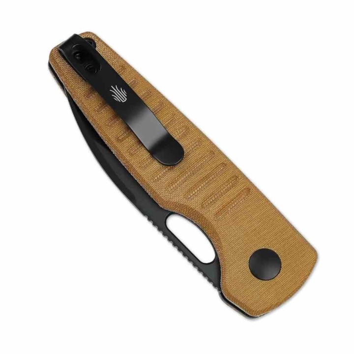 Couteau Kizer Parakeet Brown Lame Drop Point Acier Nitro-V Black Manche Micarta Buttlon Lock Clip KIV2706A3 - Livraison Gratuite