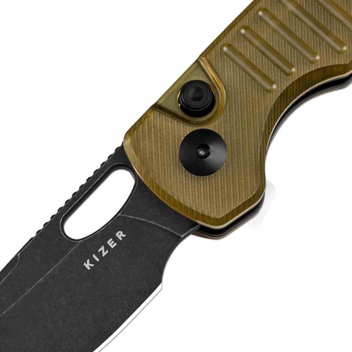 Couteau Kizer Parakeet Ultem (PEI) Lame Drop Point Acier Nitro-V Black Buttlon Lock Clip KIV2706A1 - Livraison Gratuite