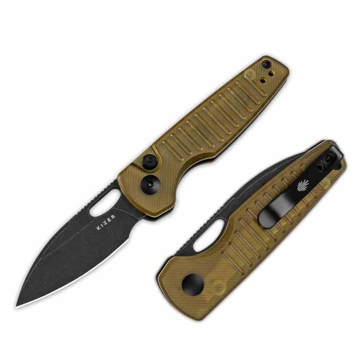 Couteau Kizer Parakeet Ultem (PEI) Lame Drop Point Acier Nitro-V Black Buttlon Lock Clip KIV2706A1 - Livraison Gratuite