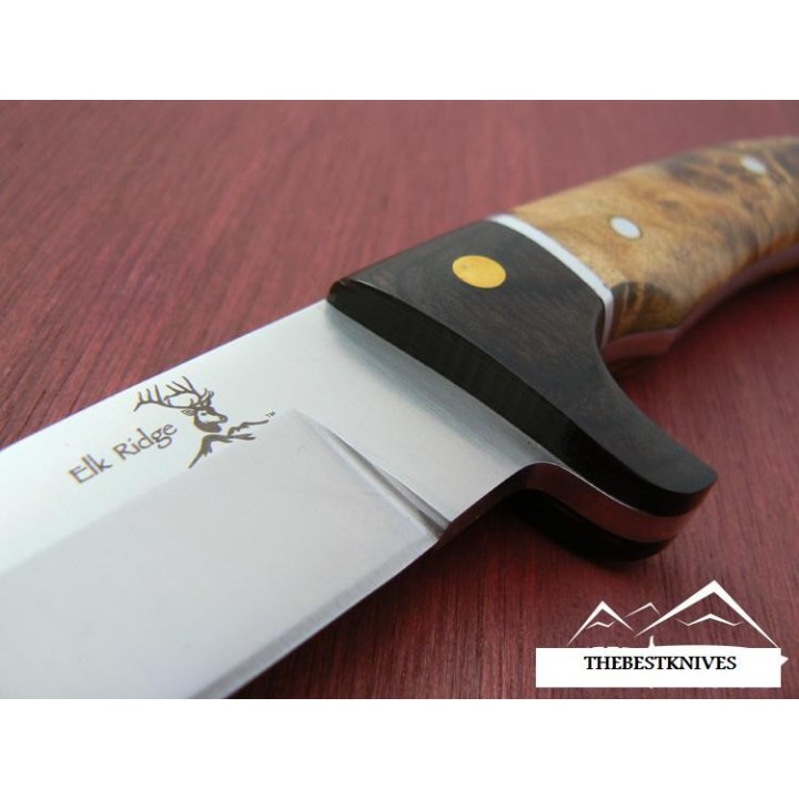 Couteau ELK RIDGE HUNTER CHASSE CAMPING Acier 440 Manche en bois housse en cuir ER065