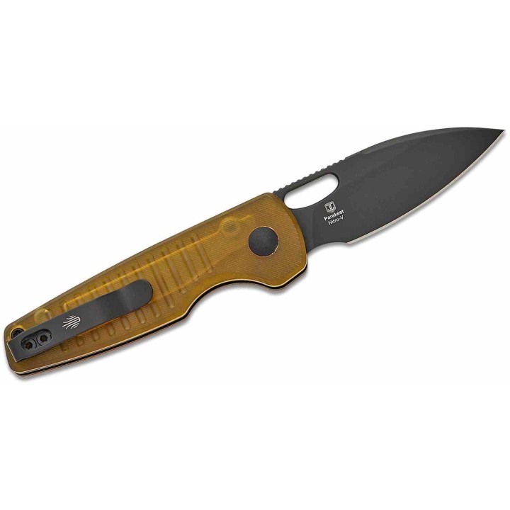 Couteau Kizer Parakeet Ultem (PEI) Lame Drop Point Acier Nitro-V Black Buttlon Lock Clip KIV2706A1 - Livraison Gratuite