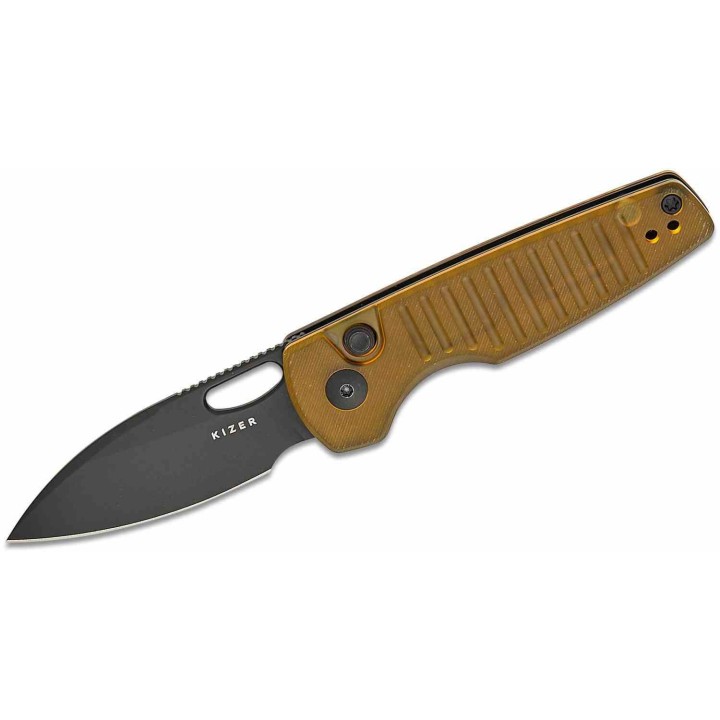 Couteau Kizer Parakeet Ultem (PEI) Lame Drop Point Acier Nitro-V Black Buttlon Lock Clip KIV2706A1 - Livraison Gratuite