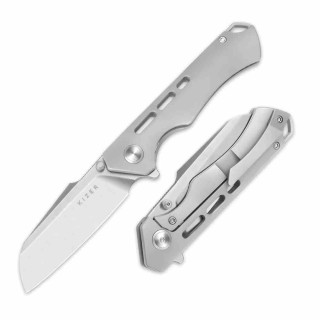 Couteau Kizer Crest Gray Lame Sheepsfoot Acier CPM-S35VN Satin Manche Titane Frame Lock KI3714A1 - Livraison Gratuite