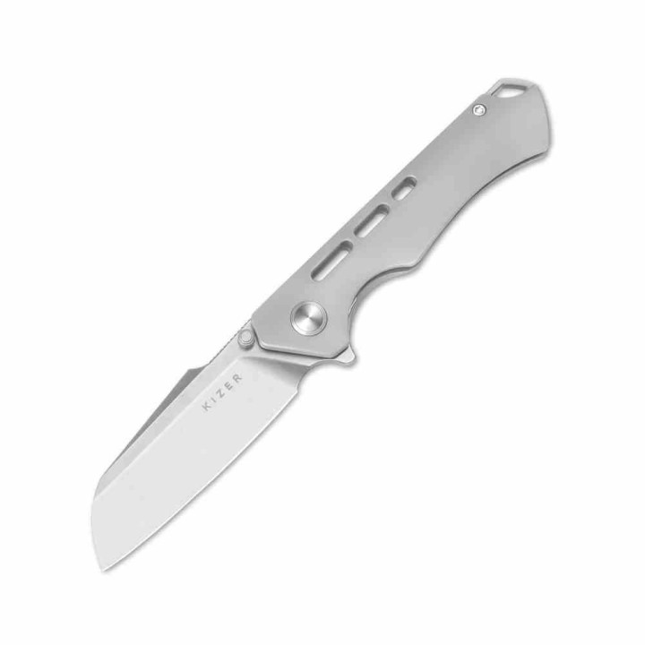 Couteau Kizer Crest Gray Lame Sheepsfoot Acier CPM-S35VN Satin Manche Titane Frame Lock KI3714A1 - Livraison Gratuite