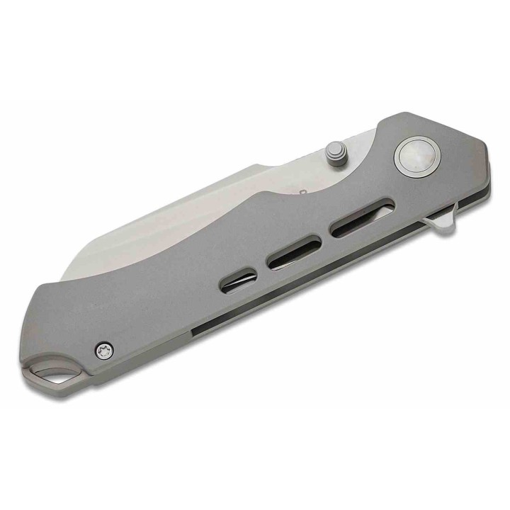 Couteau Kizer Crest Gray Lame Sheepsfoot Acier CPM-S35VN Satin Manche Titane Frame Lock KI3714A1 - Livraison Gratuite