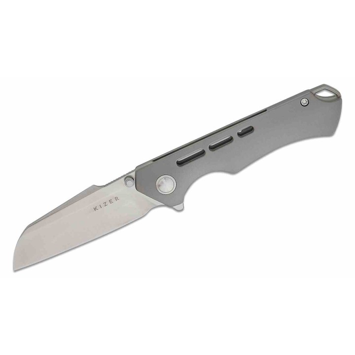 Couteau Kizer Crest Gray Lame Sheepsfoot Acier CPM-S35VN Satin Manche Titane Frame Lock KI3714A1 - Livraison Gratuite