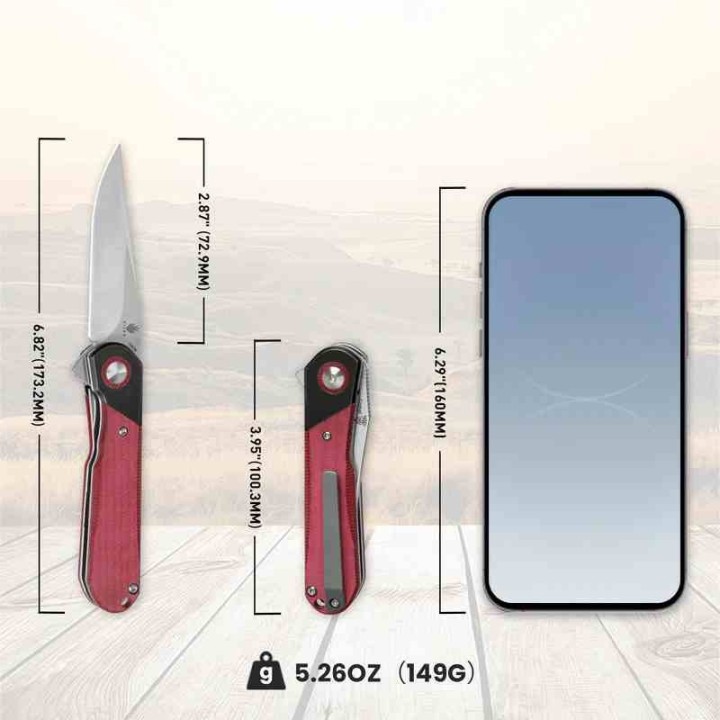 Couteau Kizer Comet Micarta Red Denim Lame Acier 154CM Manche Micarta IKBS Linerlock Clip KIV3614C4 - Livraison Gratuite