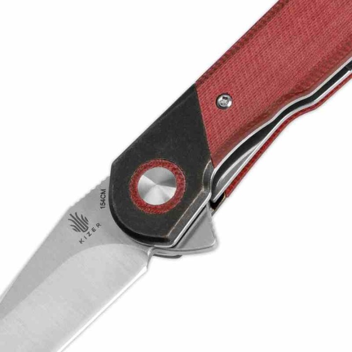 Couteau Kizer Comet Micarta Red Denim Lame Acier 154CM Manche Micarta IKBS Linerlock Clip KIV3614C4 - Livraison Gratuite