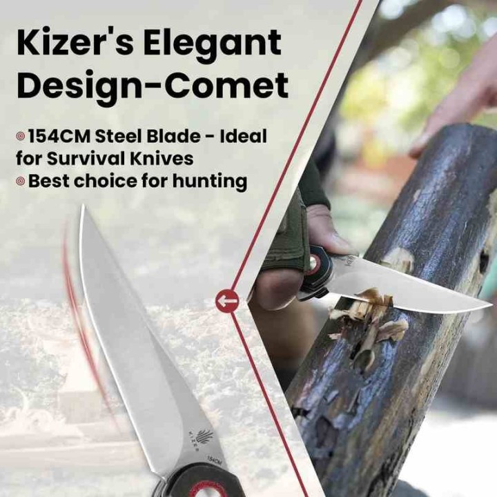 Couteau Kizer Comet Micarta Red Denim Lame Acier 154CM Manche Micarta IKBS Linerlock Clip KIV3614C4 - Livraison Gratuite