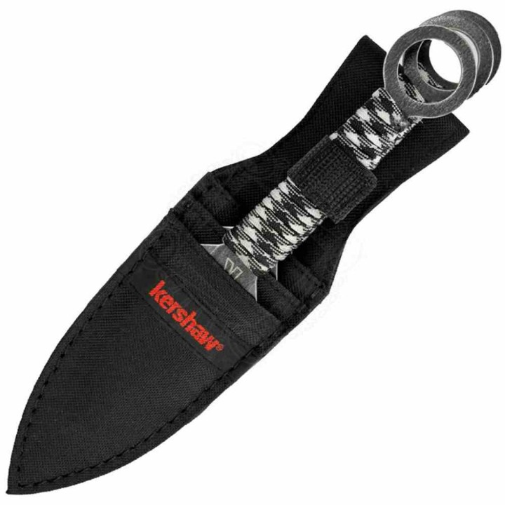 Set de 3 Couteaux de Lancer Kershaw Ion Lame Spear Point Acier 3Cr13 Manche Paracorde Etui Nylon KS1747BWX - Livraison Gratuite
