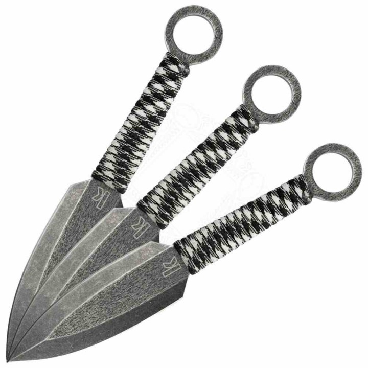 Set de 3 Couteaux de Lancer Kershaw Ion Lame Spear Point Acier 3Cr13 Manche Paracorde Etui Nylon KS1747BWX - Livraison Gratuite