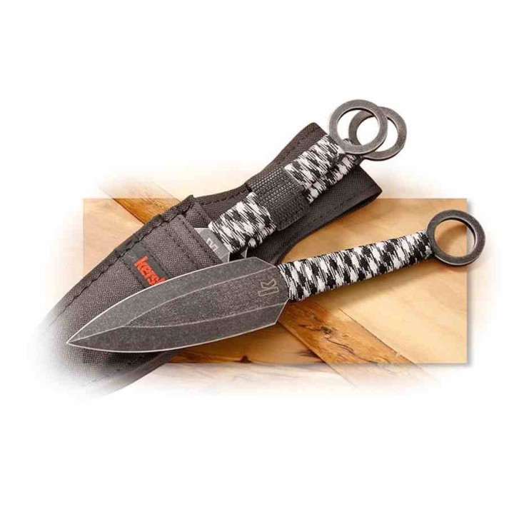 Set de 3 Couteaux de Lancer Kershaw Ion Lame Spear Point Acier 3Cr13 Manche Paracorde Etui Nylon KS1747BWX - Livraison Gratuite
