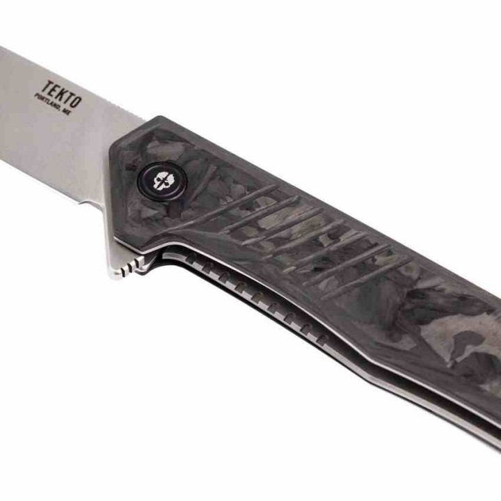 Couteau Tekto Knives F1 Alpha Lame Acier D2 Manche G10/FCarbone Linerlock Clip Made USA TKTF1CBKSL1 - Livraison Gratuite