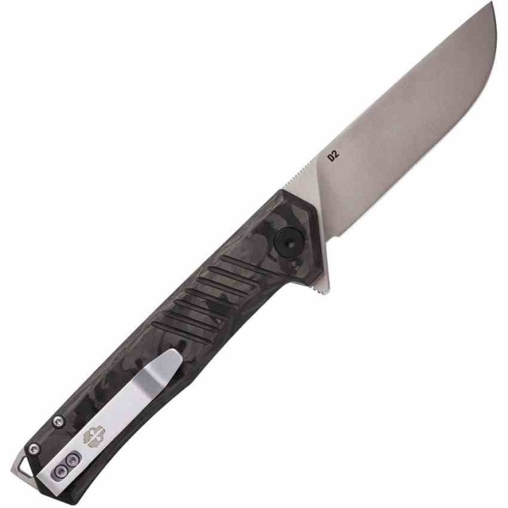 Couteau Tekto Knives F1 Alpha Lame Acier D2 Manche G10/FCarbone Linerlock Clip Made USA TKTF1CBKSL1 - Livraison Gratuite