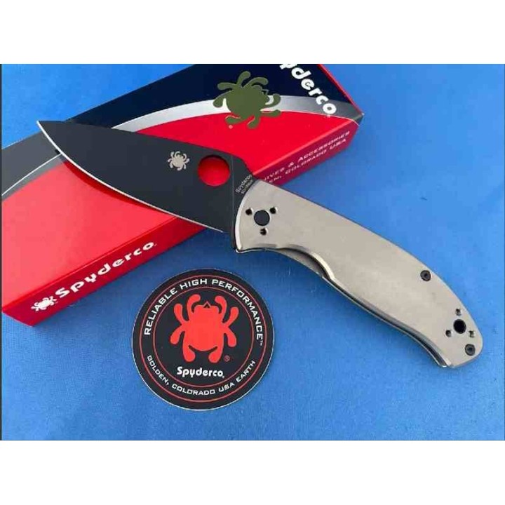 Couteau Spyderco Tenacious R.I.L. Lame Acier 8Cr13MoV Noir Manche Titane Gris Frame Lock SC122TIBKP - Livraison Gratuite