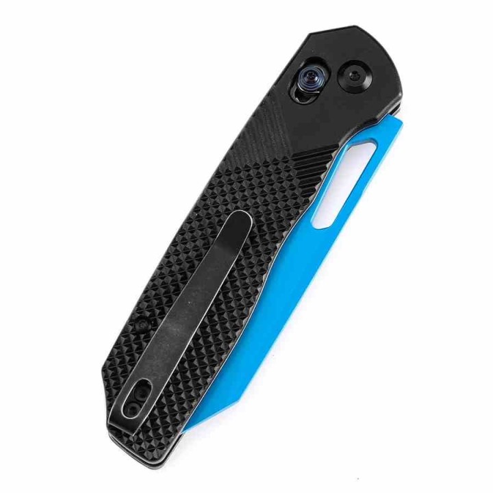 Couteau Tenable Shard Blue Lame Reverse Tanto Acier 14C28N Manche Alu Noir Crossbar Lock T1006V2 - Livraison Gratuite