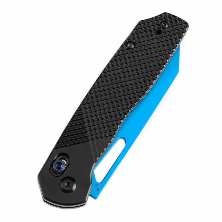 Couteau Tenable Shard Blue Lame Reverse Tanto Acier 14C28N Manche Alu Noir Crossbar Lock T1006V2 - Livraison Gratuite
