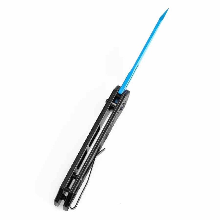 Couteau Tenable Shard Blue Lame Reverse Tanto Acier 14C28N Manche Alu Noir Crossbar Lock T1006V2 - Livraison Gratuite