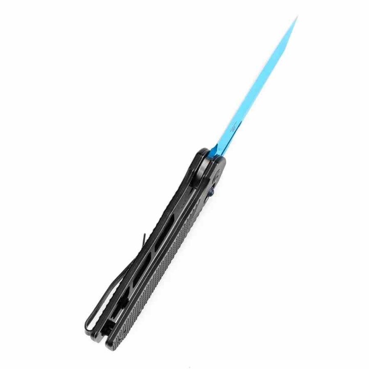 Couteau Tenable Shard Blue Lame Reverse Tanto Acier 14C28N Manche Alu Noir Crossbar Lock T1006V2 - Livraison Gratuite