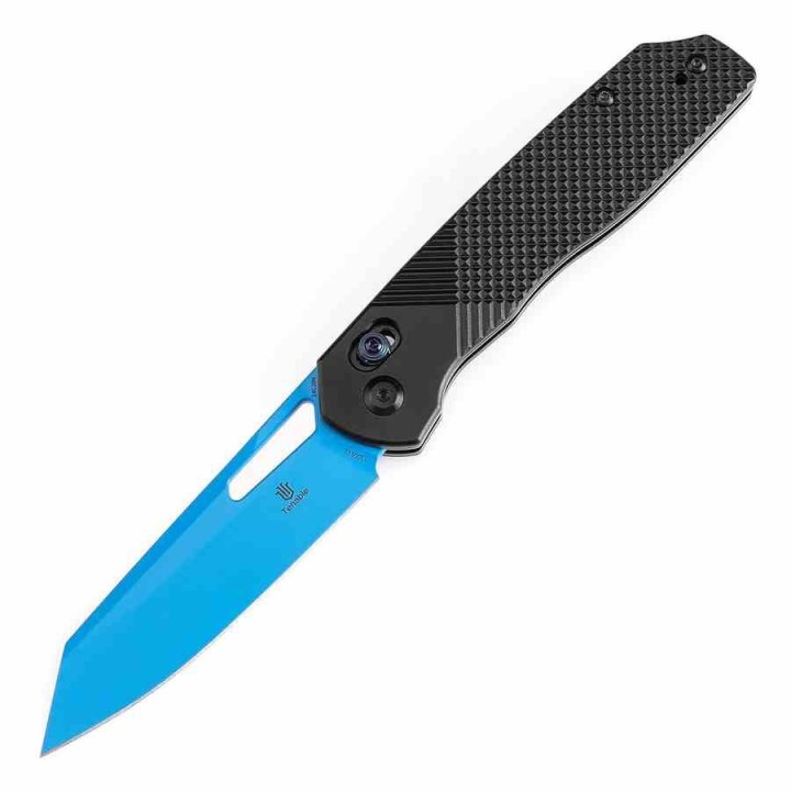 Couteau Tenable Shard Blue Lame Reverse Tanto Acier 14C28N Manche Alu Noir Crossbar Lock T1006V2 - Livraison Gratuite