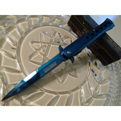 Couteau Stiletto Tac-Force A/O Bleu Lame Acier 440 Titane Manche Acier Linerlock TF884BL - Livraison Gratuite