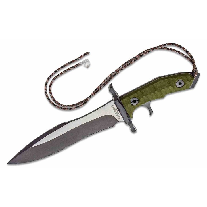 Couteau Rambo V Last Blood Heartstopper Lame Spear Point Manche G10 Vert Olive Etui Cuir Marron RB9415 - Livraison Gratuite