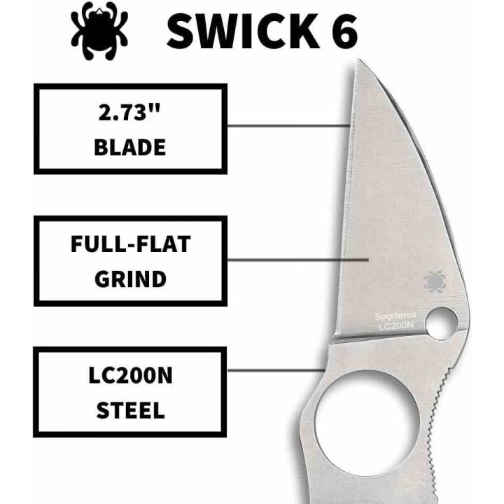 Couteau Spyderco Swick 6 Lame Wharncliffe Acier LC200N Manche G10 Etui Boltaron Made USA SCFB14P6 - Livraison Gratuite