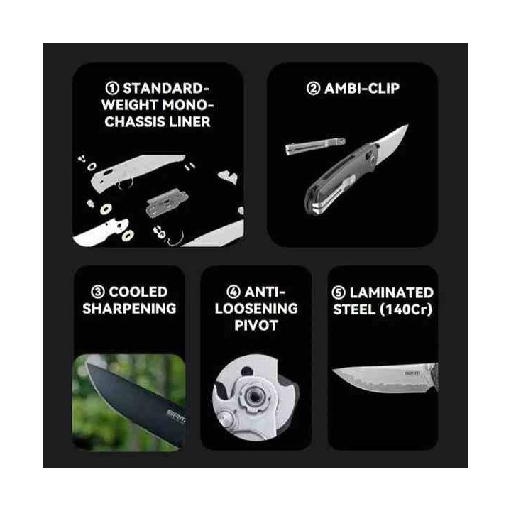 Couteau SRM Rubik 7228B-ME2 Lame Acier Laminé 140Cr Manche Micarta Ambi-Lock IKBS SRM7228BME2 - Livraison Gratuite