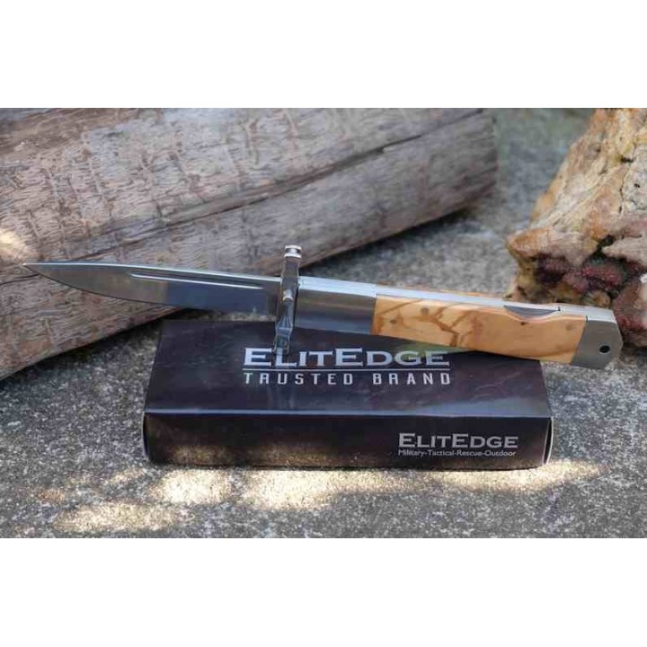 Lot de 2 Couteau ElitEdge Dague Pliant Lame Acier 440C Manche Bois Erable Lockback Etui Nylon EE10001LW - Livraison Gratuite