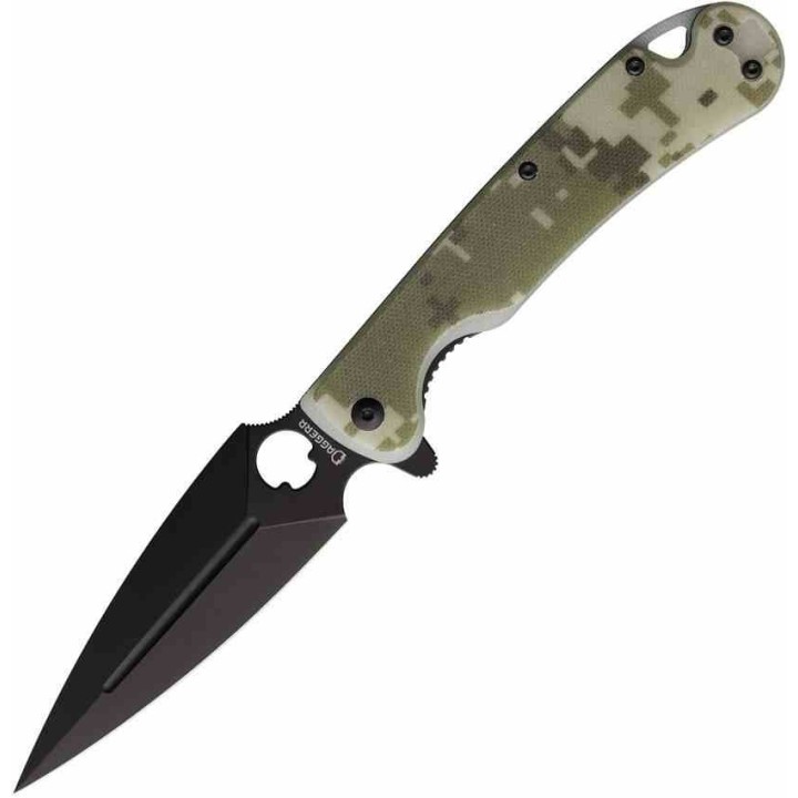 Couteau Daggerr Arrow Linerlock Camo Lame Dagger Acier D2 DLC Manche G10 Camo Clip DGR1CAMDLC - Livraison Gratuite