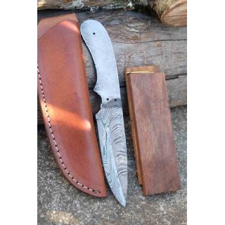 Lame Dague Damas 256 Couches Lame A Customiser Le Manche Fabr Artisanale Plaquettes Bois + Etui Cuir Dague - Livraison Gratuite