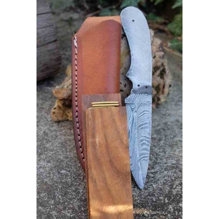 Lame Dague Damas 256 Couches Lame A Customiser Le Manche Fabr Artisanale Plaquettes Bois + Etui Cuir Dague - Livraison Gratuite